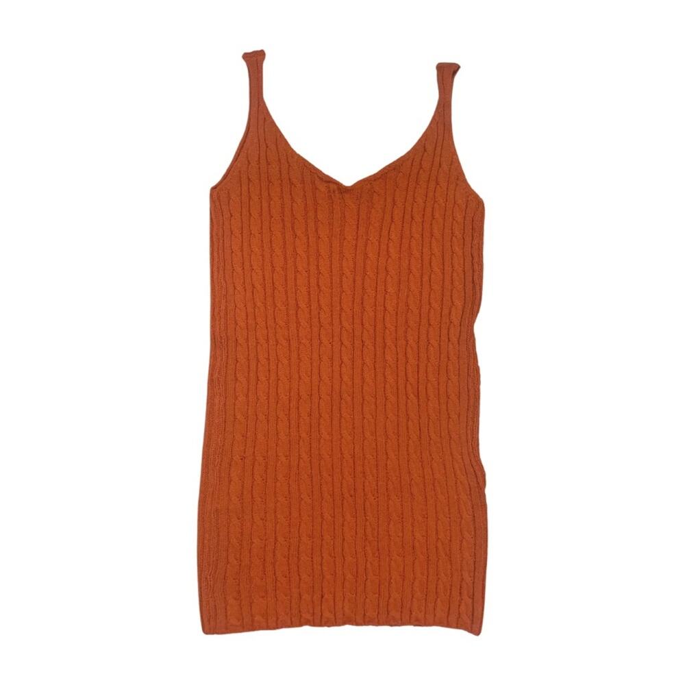 2/$30 Orange Cable Knit Short Sweater Mini Dress Top Sleeveless Dopamine Preppy - Picture 8 of 9